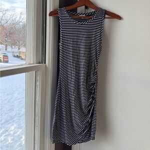 love, Fire Navy and White Striped Midi Dress